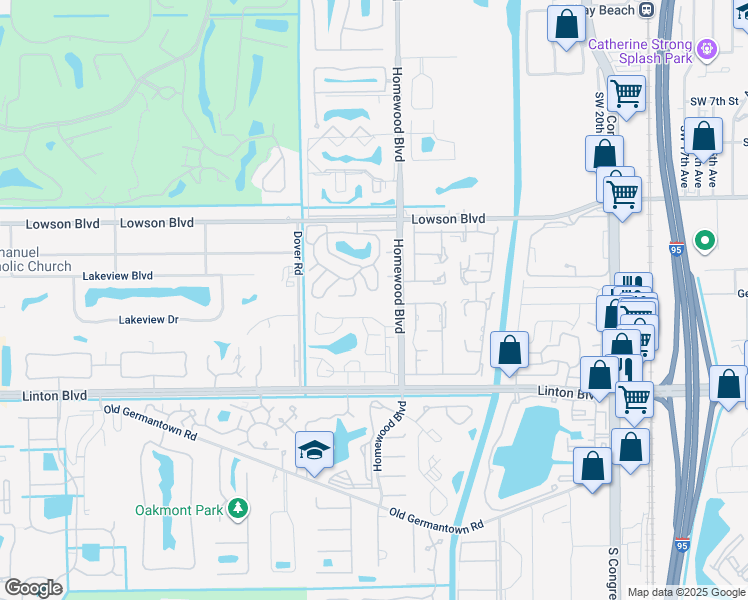 map of restaurants, bars, coffee shops, grocery stores, and more near 1220 Homewood Boulevard in Delray Beach