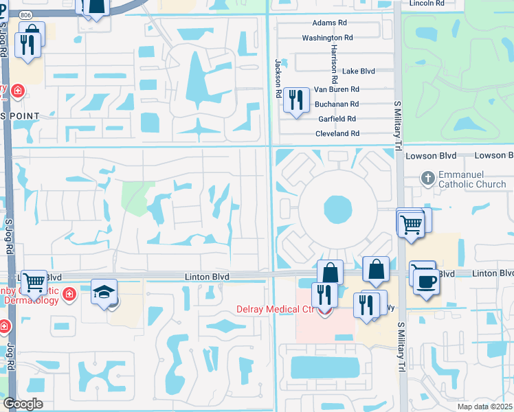 map of restaurants, bars, coffee shops, grocery stores, and more near 56 Burgundy L in Delray Beach
