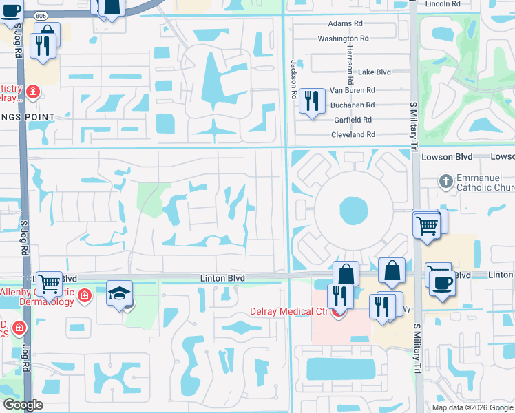 map of restaurants, bars, coffee shops, grocery stores, and more near 56 Burgundy L in Delray Beach