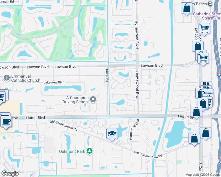 map of restaurants, bars, coffee shops, grocery stores, and more near 2821 Duke Lane in Delray Beach