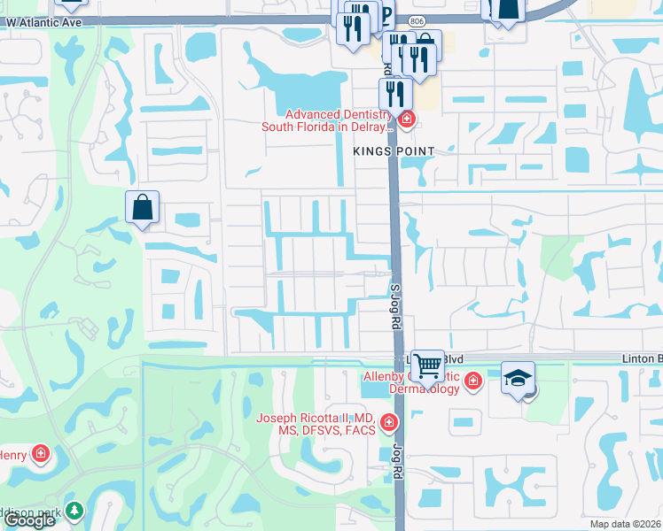 map of restaurants, bars, coffee shops, grocery stores, and more near 58 Monaco Court in Delray Beach