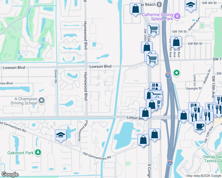 map of restaurants, bars, coffee shops, grocery stores, and more near 2251 Malayan Drive in Delray Beach