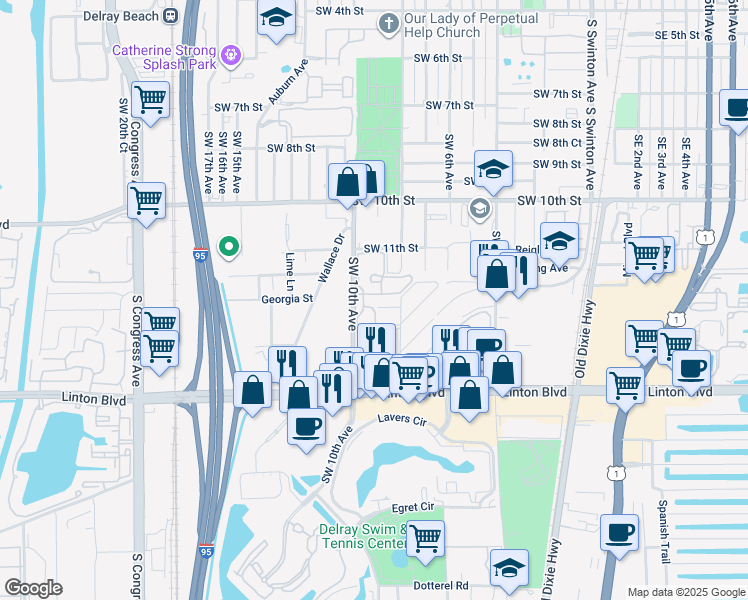 map of restaurants, bars, coffee shops, grocery stores, and more near 1301 Southwest 10th Avenue in Delray Beach