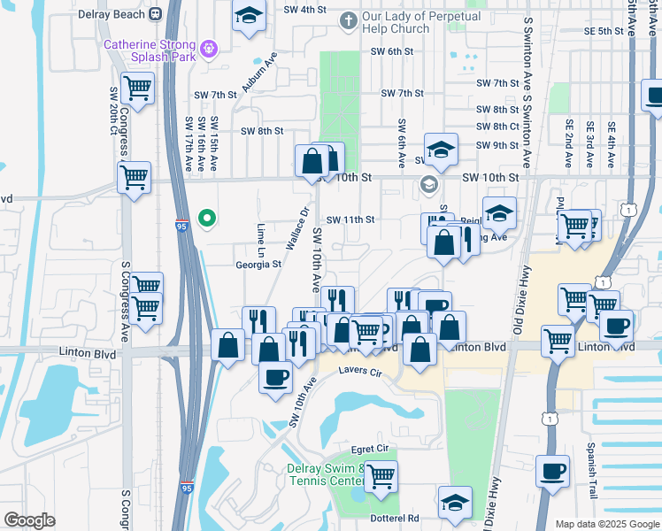 map of restaurants, bars, coffee shops, grocery stores, and more near 1301 Southwest 10th Avenue in Delray Beach