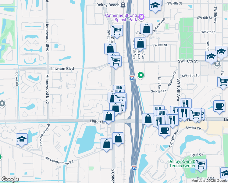map of restaurants, bars, coffee shops, grocery stores, and more near in Delray Beach