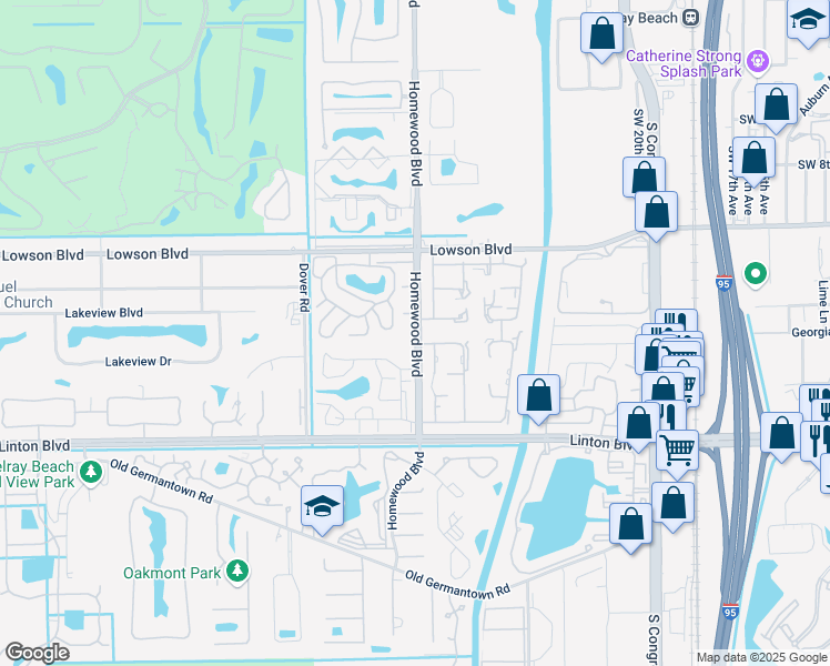 map of restaurants, bars, coffee shops, grocery stores, and more near 1150 Homewood Boulevard in Delray Beach