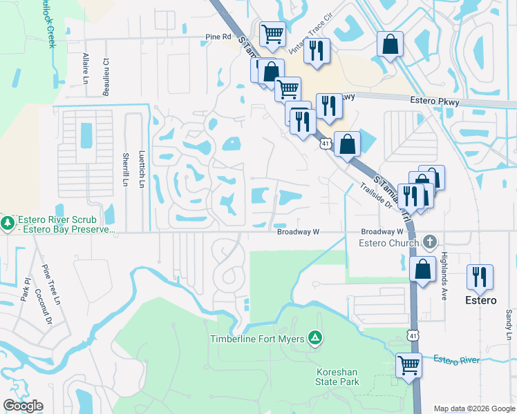 map of restaurants, bars, coffee shops, grocery stores, and more near 3792 Costa Maya Way in Estero