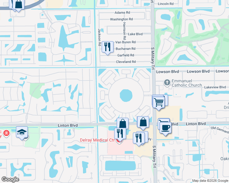 map of restaurants, bars, coffee shops, grocery stores, and more near 5220 Las Verdes Circle in Delray Beach
