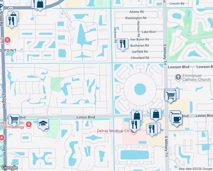 map of restaurants, bars, coffee shops, grocery stores, and more near 56 Burgundy L in Delray Beach