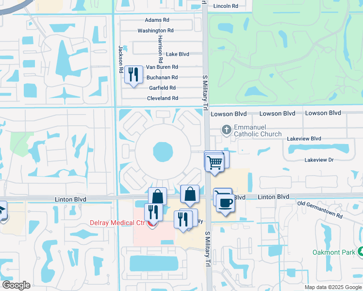 map of restaurants, bars, coffee shops, grocery stores, and more near 5100 Las Verdes Circle in Delray Beach