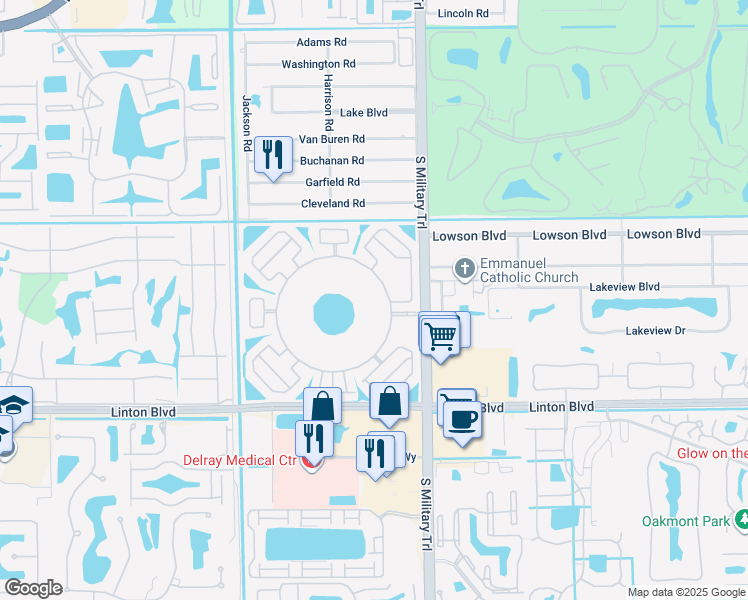 map of restaurants, bars, coffee shops, grocery stores, and more near 15741 Bottlebrush Circle in Delray Beach