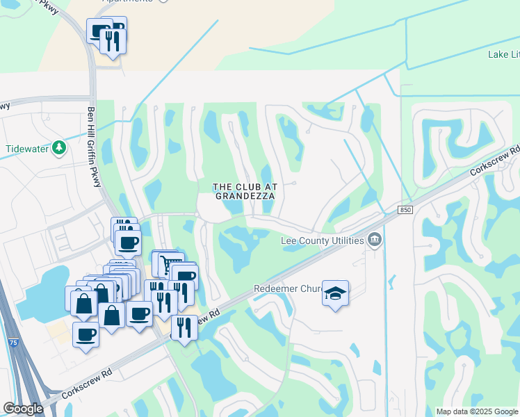 map of restaurants, bars, coffee shops, grocery stores, and more near 20196 Markward Crossing in Estero