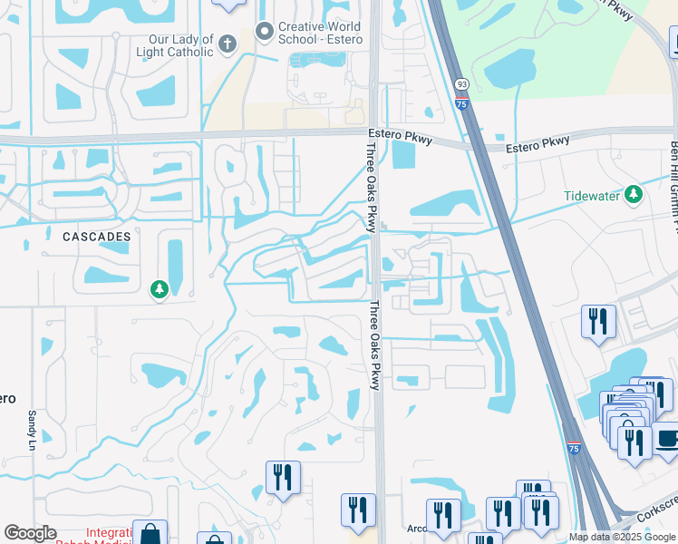 map of restaurants, bars, coffee shops, grocery stores, and more near 9941 Rookery Circle in Estero
