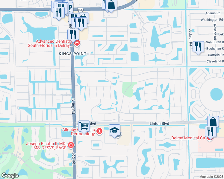 map of restaurants, bars, coffee shops, grocery stores, and more near 126 Piedmont D in Delray Beach