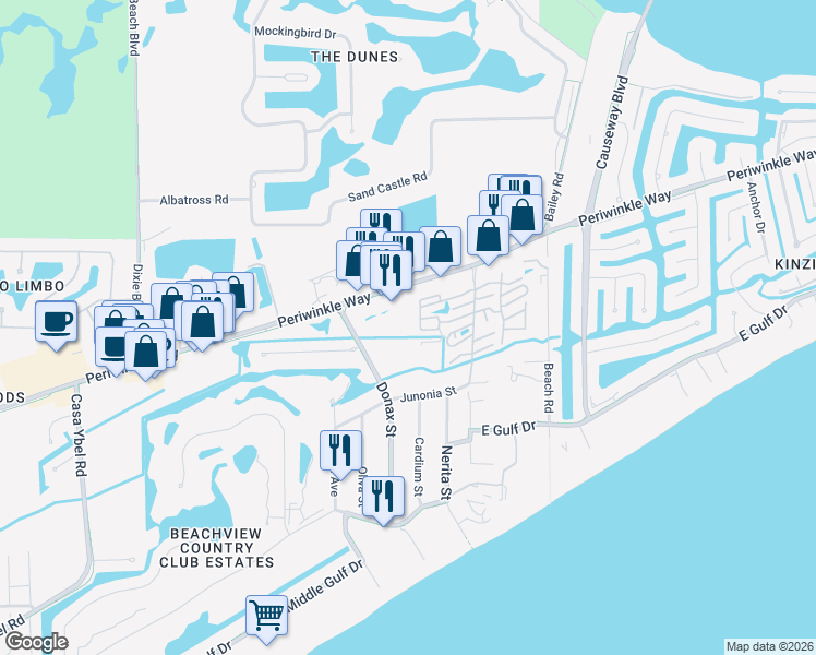 map of restaurants, bars, coffee shops, grocery stores, and more near 1211 Periwinkle Way in Sanibel