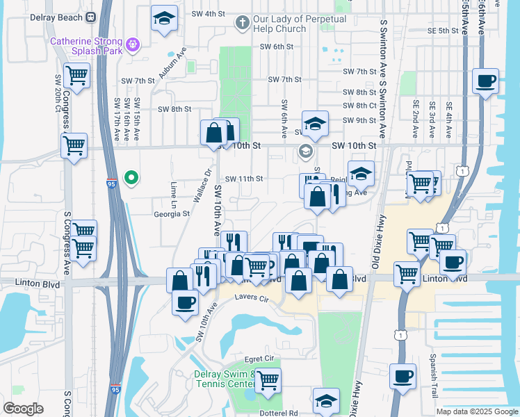 map of restaurants, bars, coffee shops, grocery stores, and more near 2474 Douglas Avenue in Delray Beach