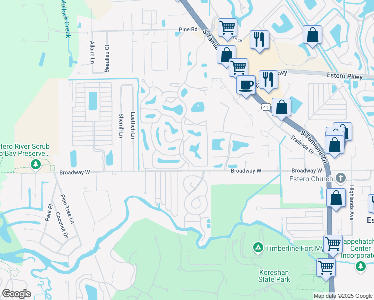 map of restaurants, bars, coffee shops, grocery stores, and more near 20121 Ian Court in Estero