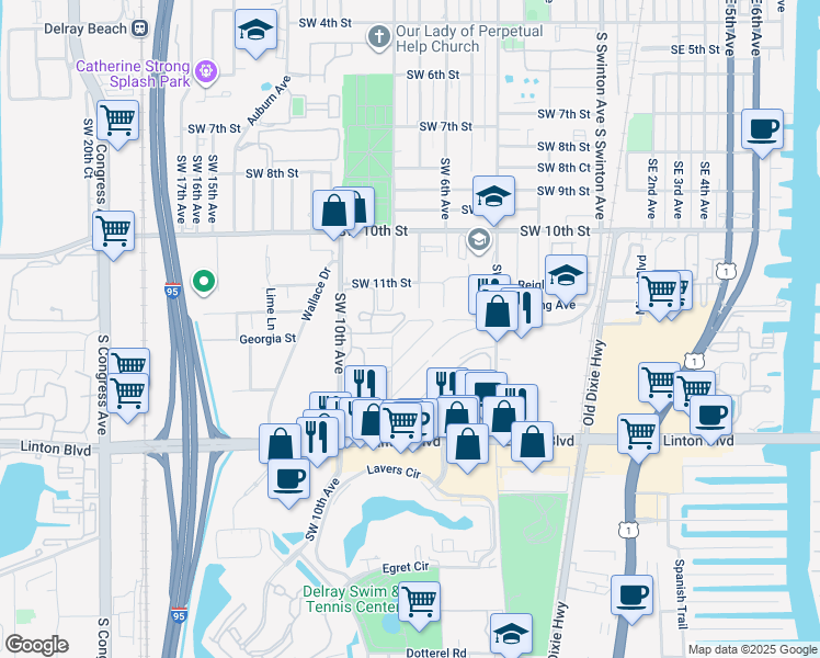 map of restaurants, bars, coffee shops, grocery stores, and more near 2474 Douglas Avenue in Delray Beach