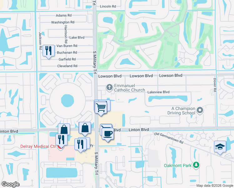 map of restaurants, bars, coffee shops, grocery stores, and more near 3900 Sherwood Boulevard in Delray Beach