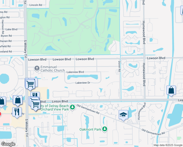 map of restaurants, bars, coffee shops, grocery stores, and more near 3220 Lakeview Boulevard in Delray Beach