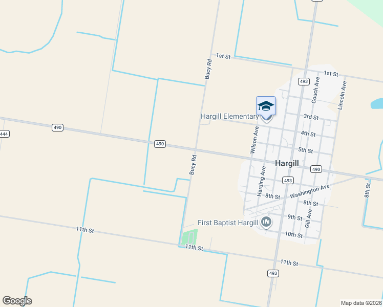 map of restaurants, bars, coffee shops, grocery stores, and more near 14217 Farm to Market Road 490 in Hargill