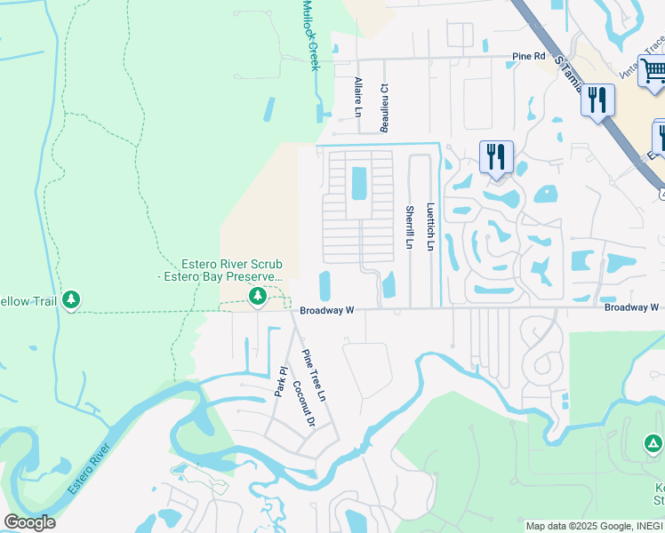 map of restaurants, bars, coffee shops, grocery stores, and more near 4741 Jefferson Davis Boulevard West in Estero