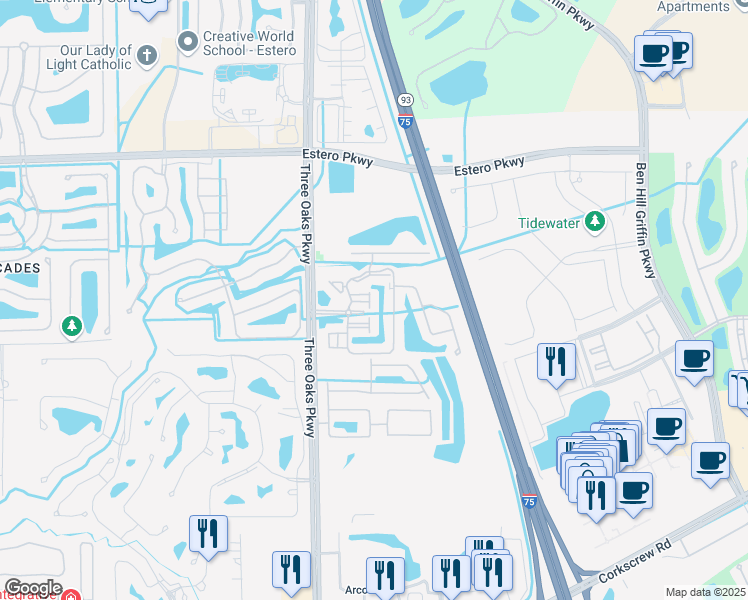 map of restaurants, bars, coffee shops, grocery stores, and more near 20361 Estero Gardens Circle in Estero