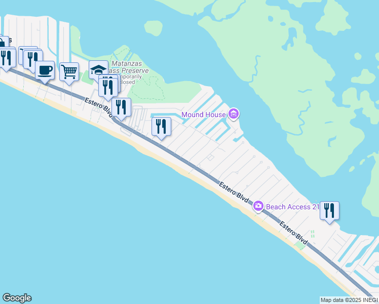 map of restaurants, bars, coffee shops, grocery stores, and more near 128 Jefferson Street in Fort Myers Beach
