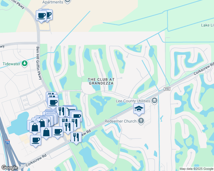 map of restaurants, bars, coffee shops, grocery stores, and more near 20196 Markward Crossing in Estero