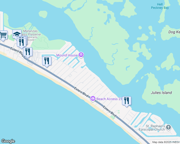 map of restaurants, bars, coffee shops, grocery stores, and more near 216 Anchorage Street in Fort Myers Beach