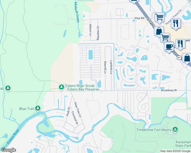 map of restaurants, bars, coffee shops, grocery stores, and more near 4621 Jefferson Davis Boulevard East in Estero