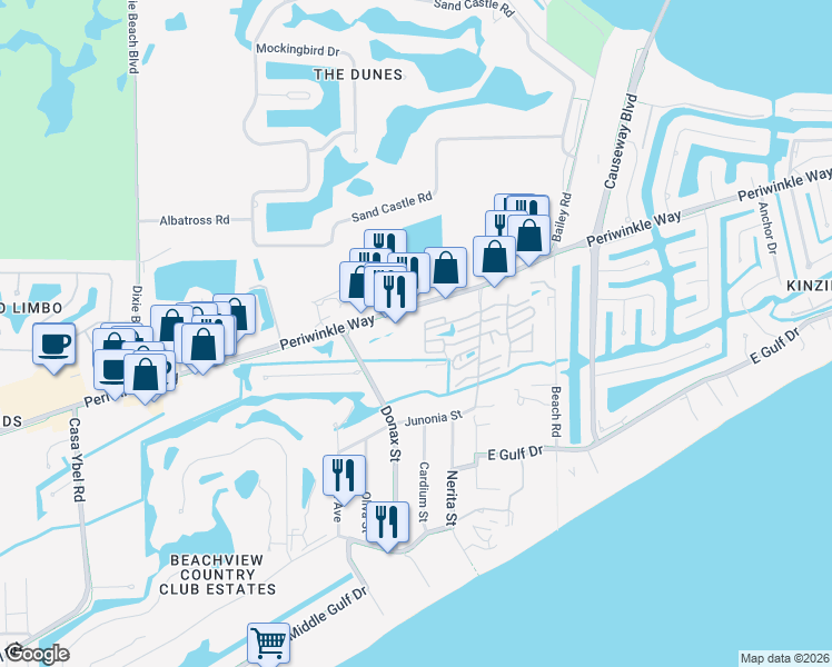 map of restaurants, bars, coffee shops, grocery stores, and more near 1211 Periwinkle Way in Sanibel