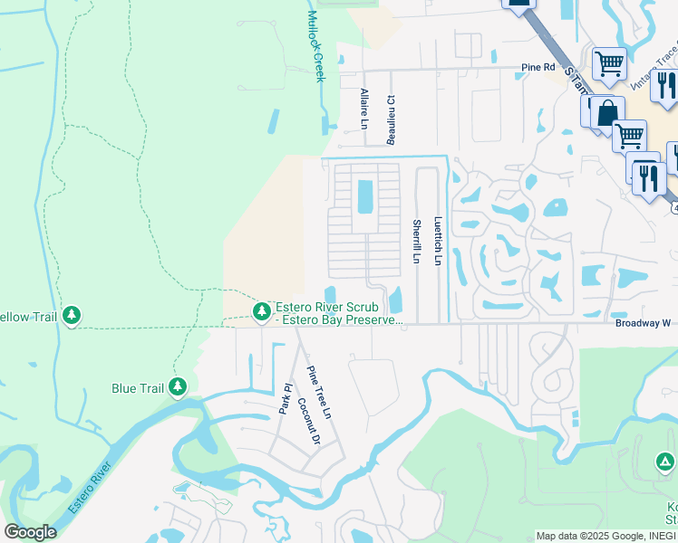 map of restaurants, bars, coffee shops, grocery stores, and more near 4741 Jefferson Davis Boulevard West in Estero