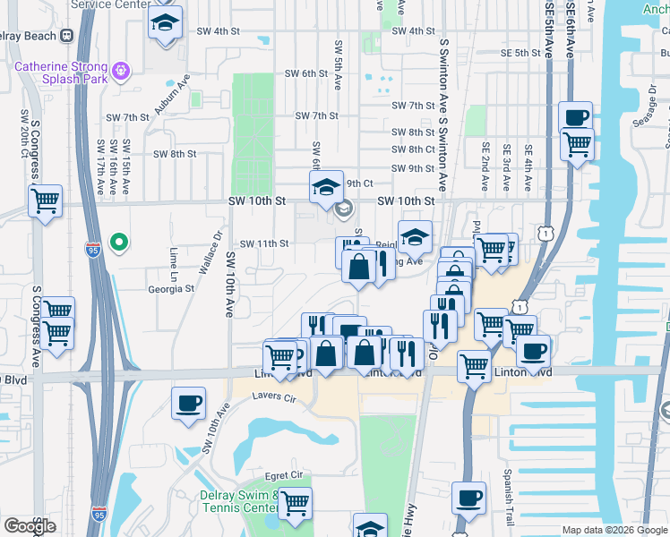 map of restaurants, bars, coffee shops, grocery stores, and more near 406 Southridge Road in Delray Beach