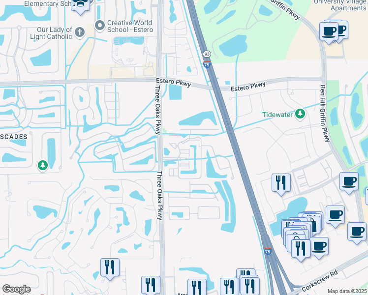 map of restaurants, bars, coffee shops, grocery stores, and more near 20361 Estero Gardens Circle in Estero