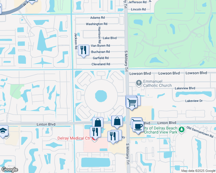 map of restaurants, bars, coffee shops, grocery stores, and more near 5130 Las Verdes Circle in Delray Beach