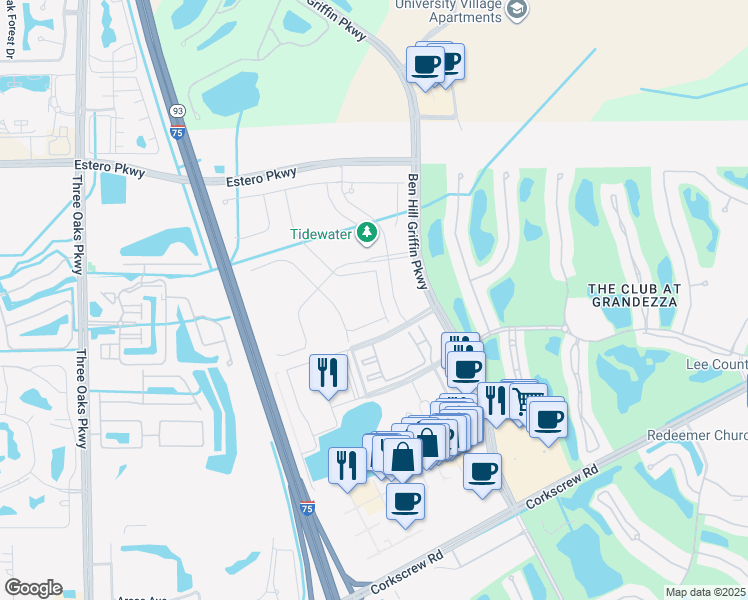 map of restaurants, bars, coffee shops, grocery stores, and more near 20150 Torch Key Way in Estero
