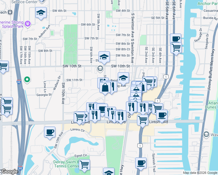map of restaurants, bars, coffee shops, grocery stores, and more near 324 Sterling Avenue in Delray Beach