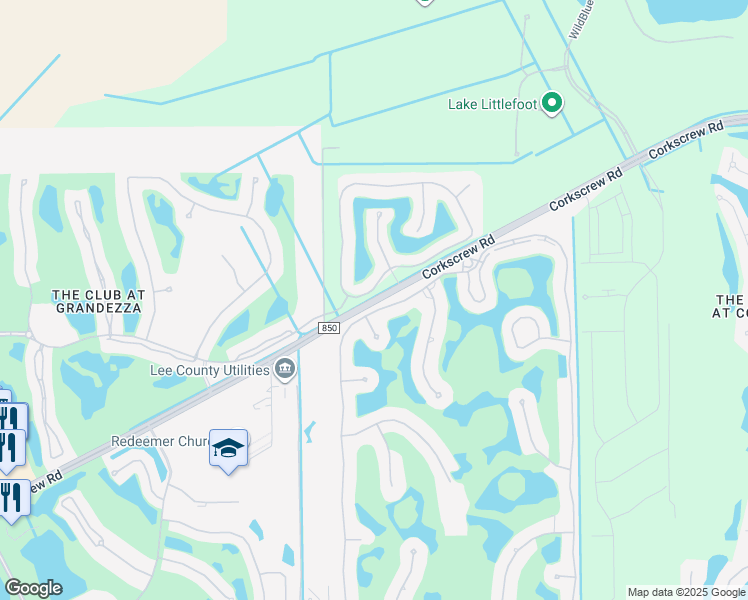 map of restaurants, bars, coffee shops, grocery stores, and more near Corkscrew Road in Estero