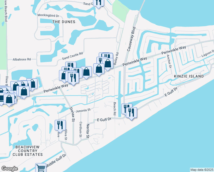 map of restaurants, bars, coffee shops, grocery stores, and more near 1119 Periwinkle Way in Sanibel