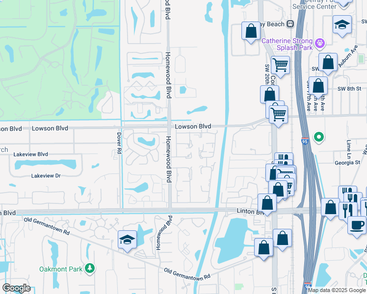map of restaurants, bars, coffee shops, grocery stores, and more near 2520 Pansy Lane in Delray Beach