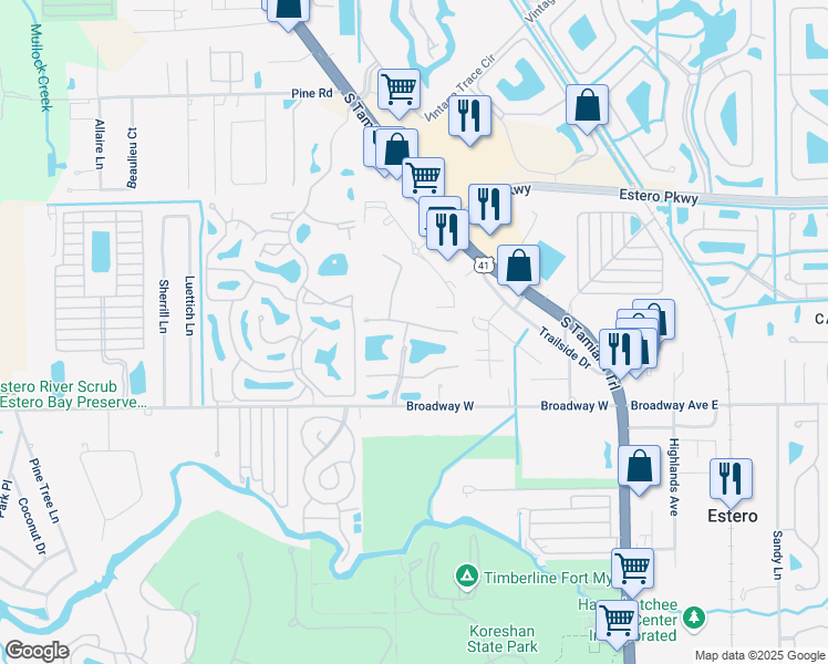 map of restaurants, bars, coffee shops, grocery stores, and more near 3757 Pino Vista Way in Estero