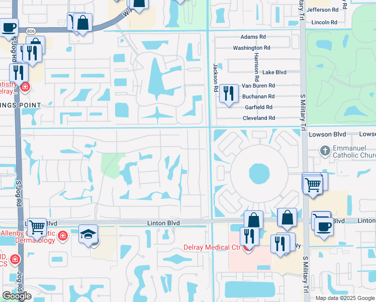 map of restaurants, bars, coffee shops, grocery stores, and more near 5 Normandy Trail in Delray Beach