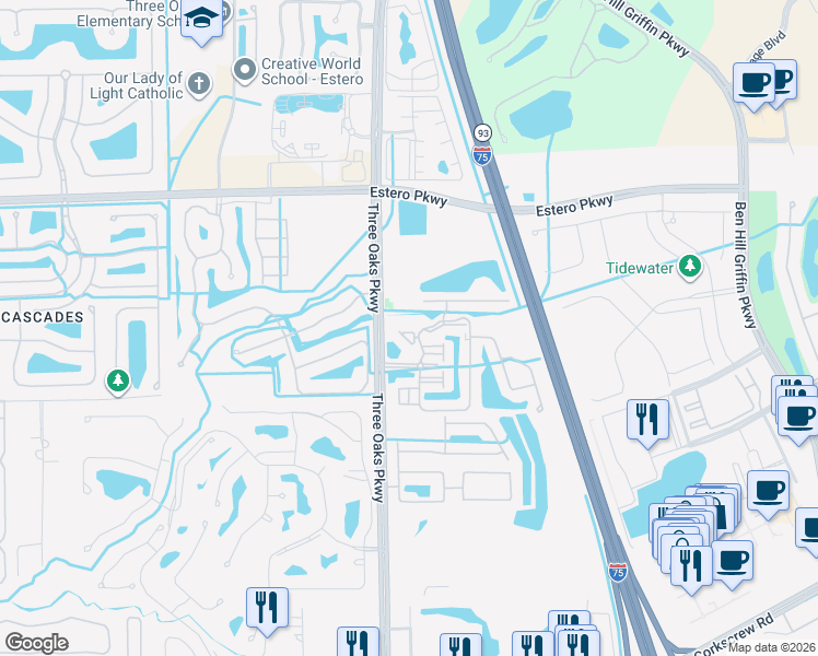 map of restaurants, bars, coffee shops, grocery stores, and more near 20310 Estero Gardens Circle in Estero