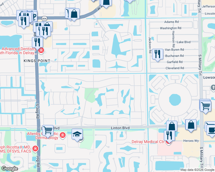 map of restaurants, bars, coffee shops, grocery stores, and more near 7 Normandy Trail in Delray Beach
