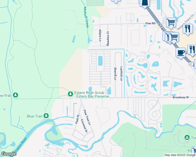 map of restaurants, bars, coffee shops, grocery stores, and more near 4621 Lafayette Lane East in Estero