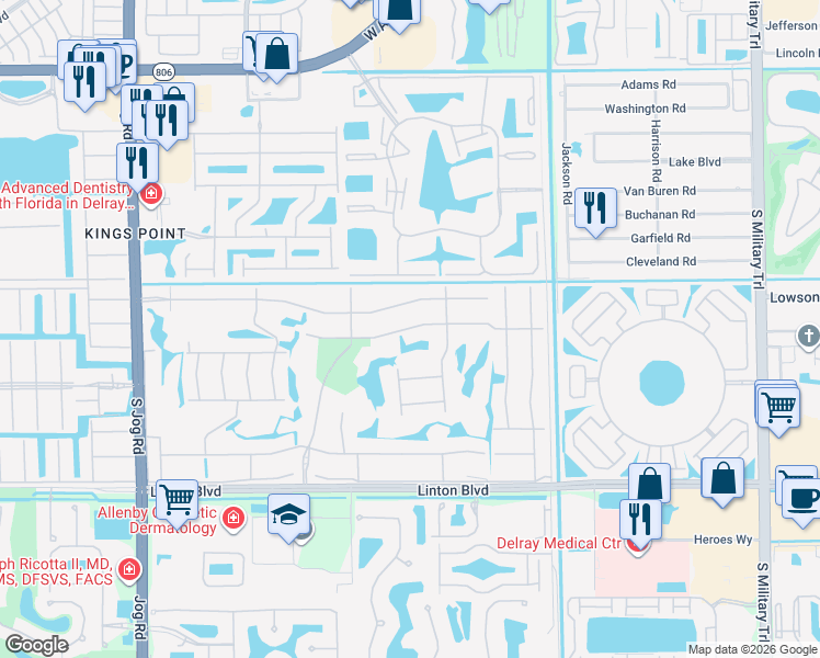 map of restaurants, bars, coffee shops, grocery stores, and more near 7 Normandy Trail in Delray Beach
