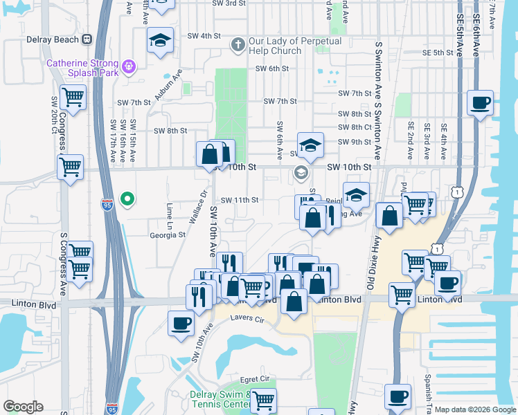 map of restaurants, bars, coffee shops, grocery stores, and more near 1106 Southwest 7th Avenue in Delray Beach