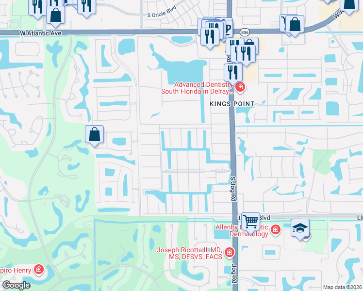 map of restaurants, bars, coffee shops, grocery stores, and more near 6 Brittany Court in Delray Beach