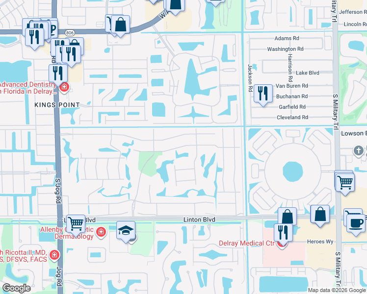 map of restaurants, bars, coffee shops, grocery stores, and more near 7 Normandy Trail in Delray Beach